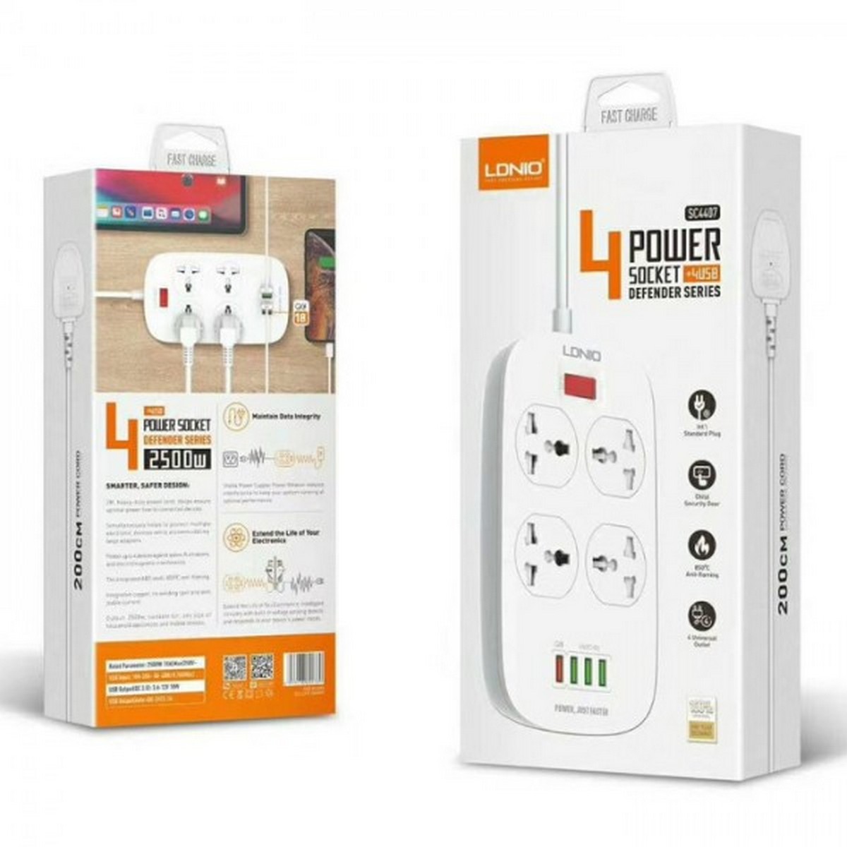 LDNIO SC4407 Universal Outlet Fast Charging Power Strip QC3.0 Usb Power Strip EU UK US Plug Surge Protector Power Strip